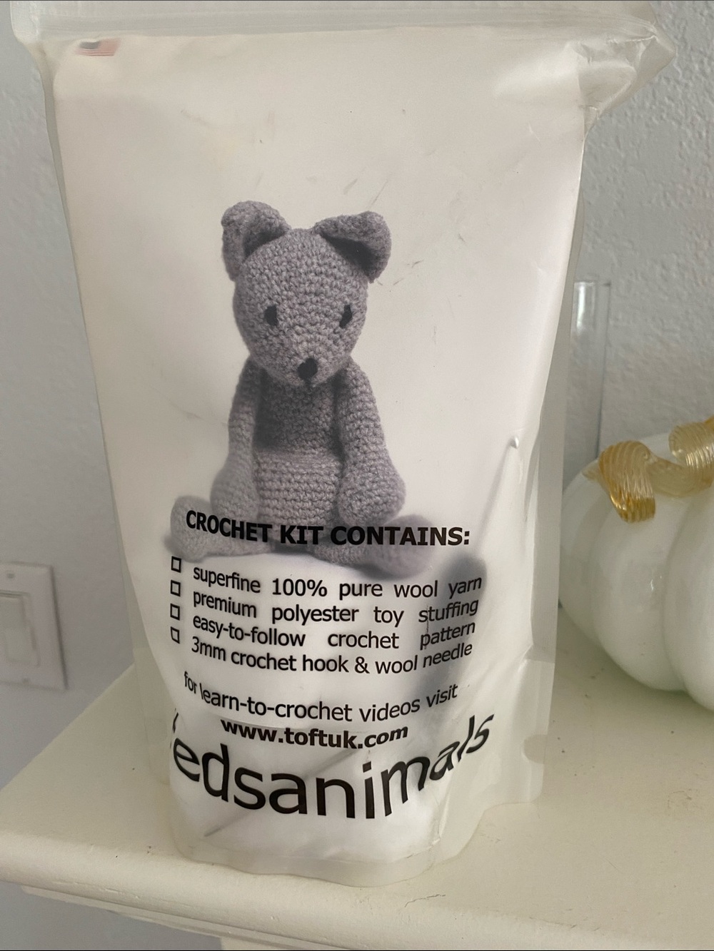 Edsanimals Gray Crochet Plush Kit Teddy Bear -ToftUK
